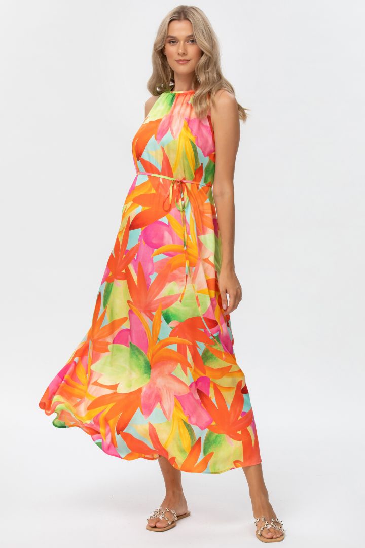 Midi Umstandskleid mit Bindegürtel orange