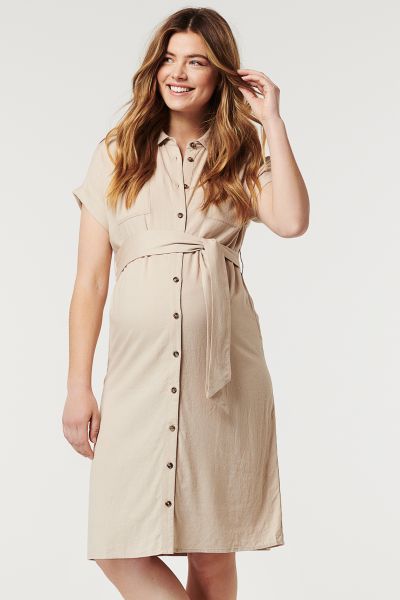 Umstands- und Still-Hemdblusenkleid sand