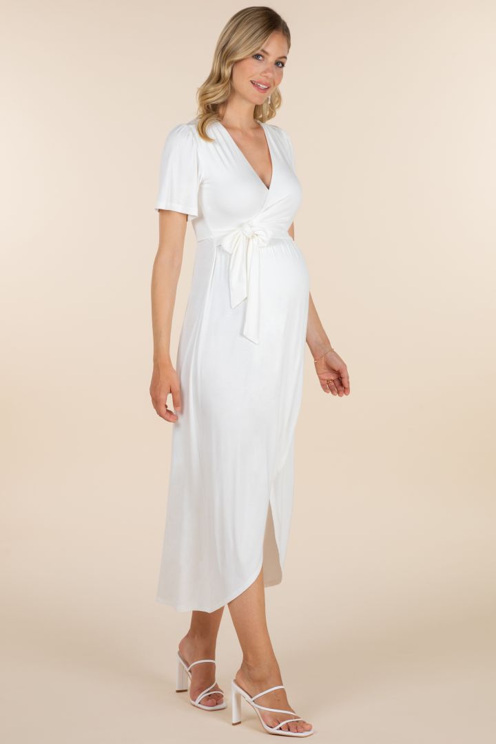 Midi Umstands- und Still-Brautkleid in Wickeloptik