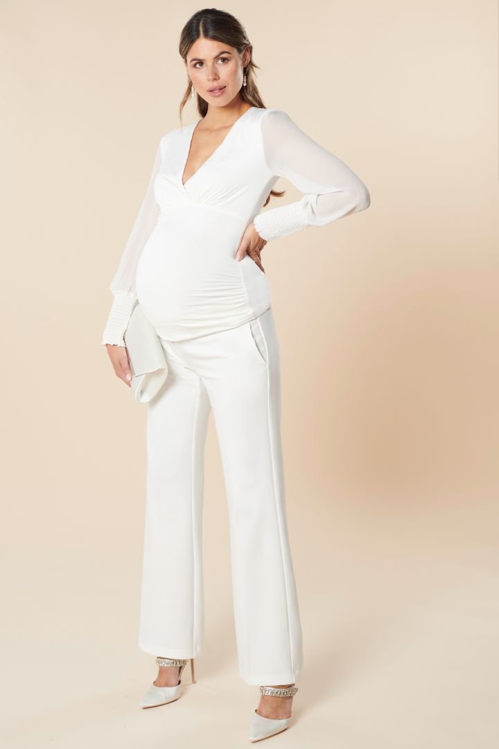 Umstands- und Stillshirt mit Chiffonärmeln elfenbein