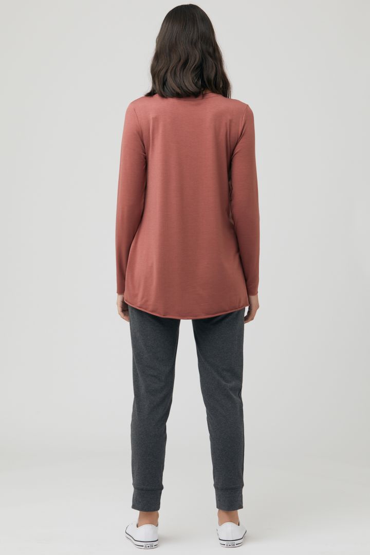 Raw Edge long Sleeve Maternity and Nursing Shirt terracotta