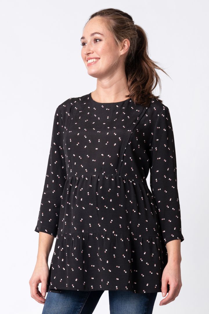 Tired Matetnity and Nursing Shirt with 3/4 Length Sleeves black