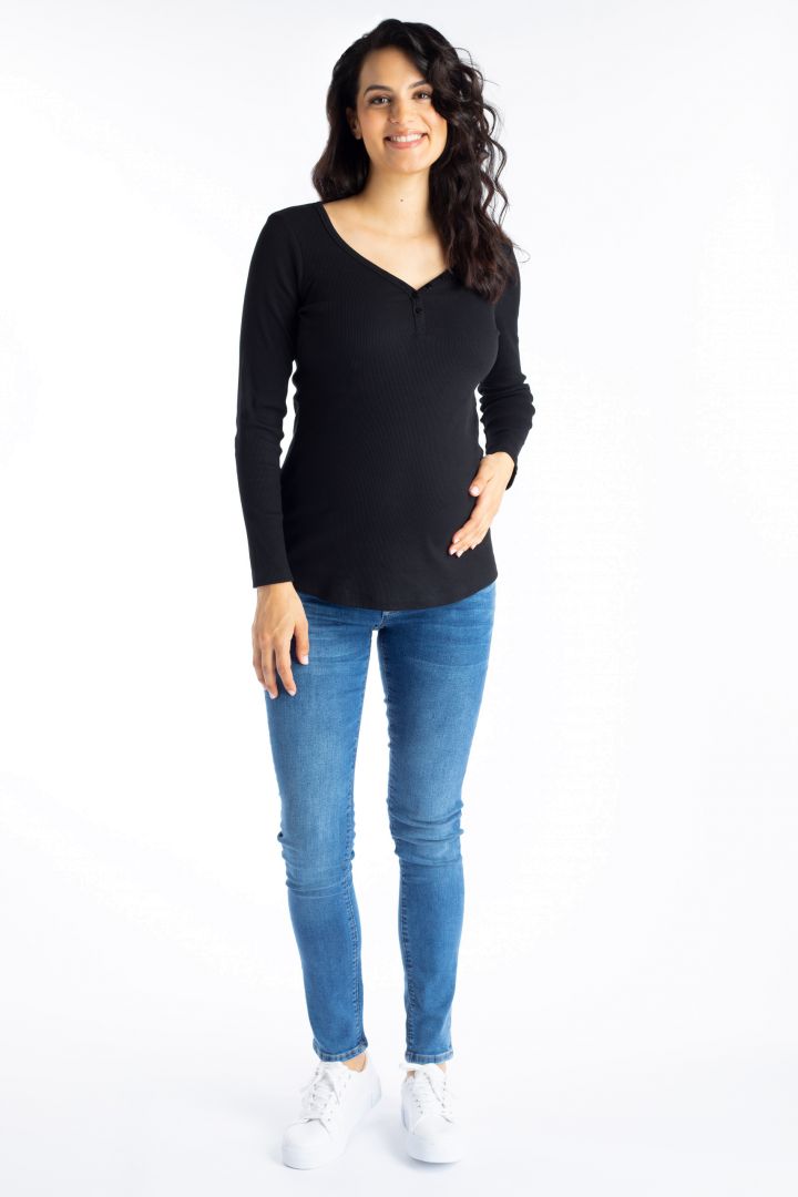 Organic Ribbed Maternity Shirt black