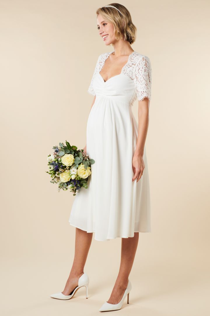 Midi Umstandsbrautkleid mit Sweetheart Ausschnitt