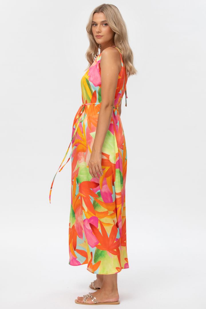 Midi Umstandskleid mit Bindegürtel orange