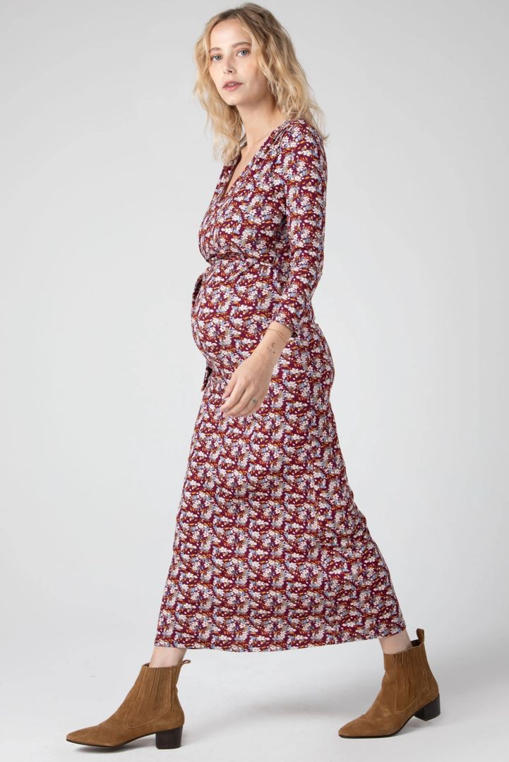 Maxi Maternity and Nursing Dress with Floral Print