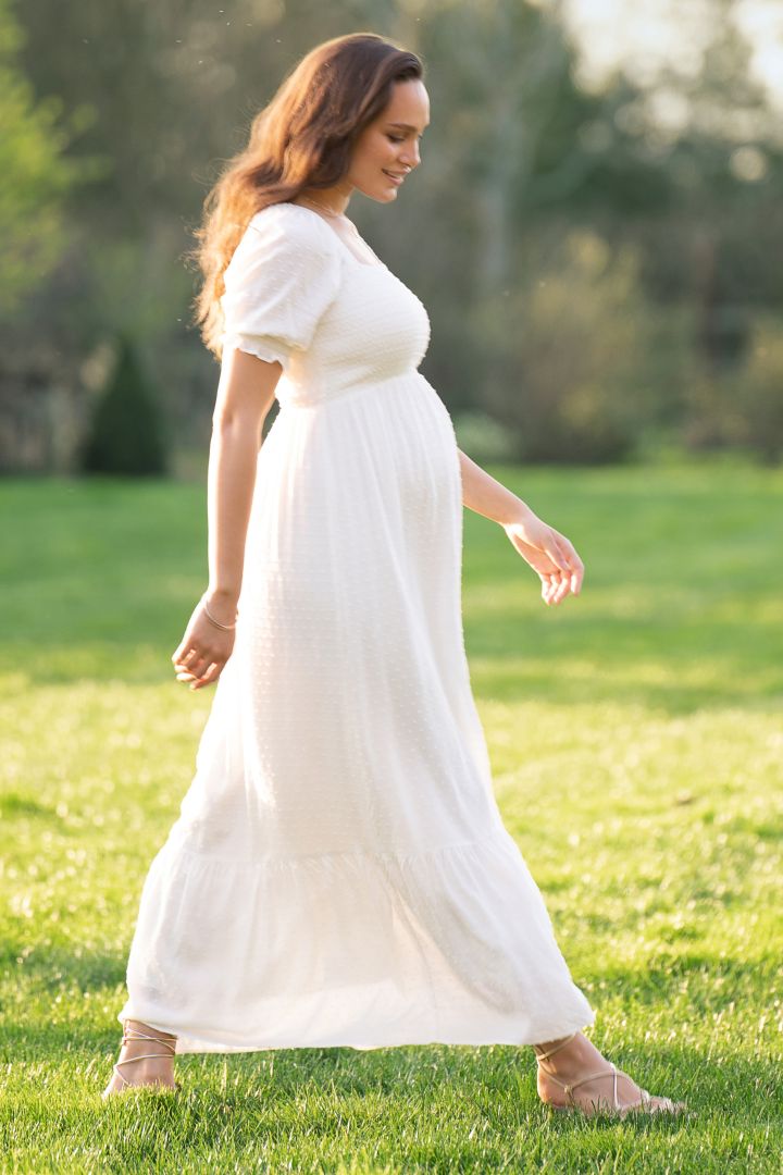 Maxi Maternity Dress with Puff Sleeves