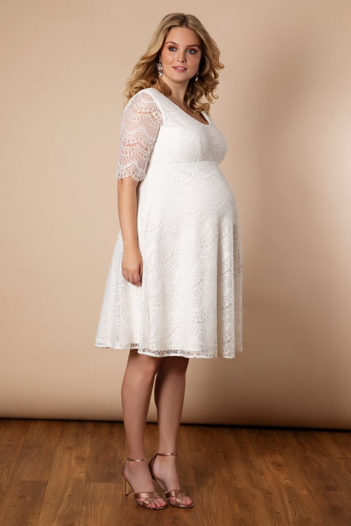 Plus Size Umstandsbrautkleid mit Spitzenärmeln
