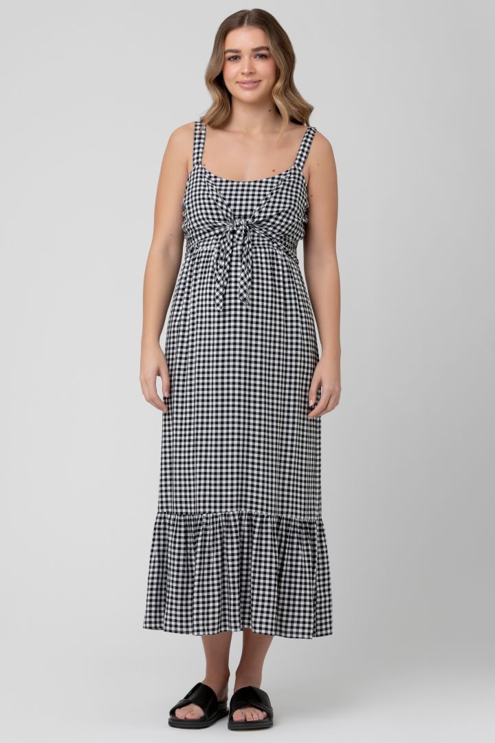 Gingham Umstands- und Stillkleid schwarz/weiß