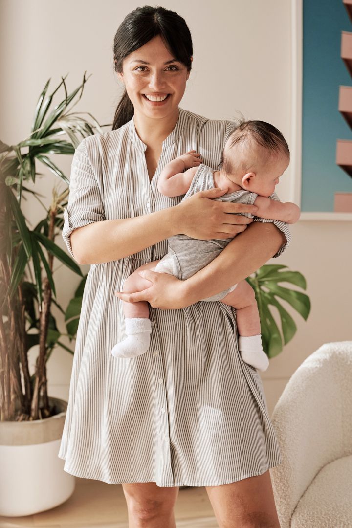 Maternity and Nursing Tunic Dress with Stripes