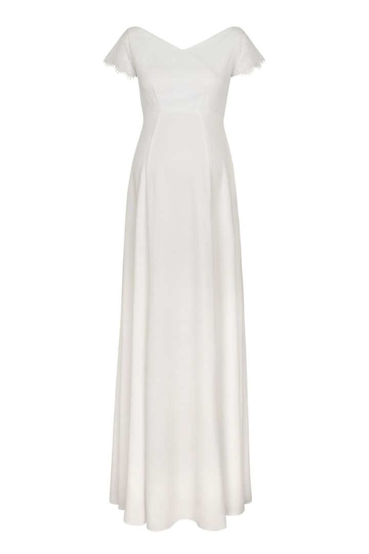 Umstandsbrautkleid mit Spitzenoberteil lang