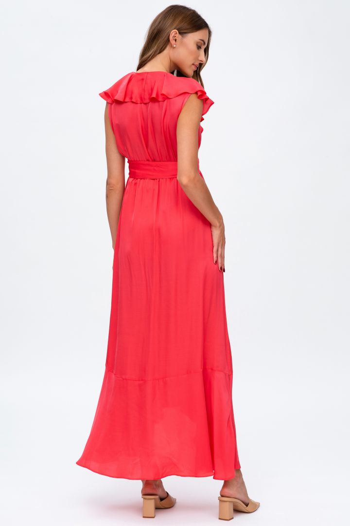 Festliches Umstands- und Stillkleid mit Volants koralle