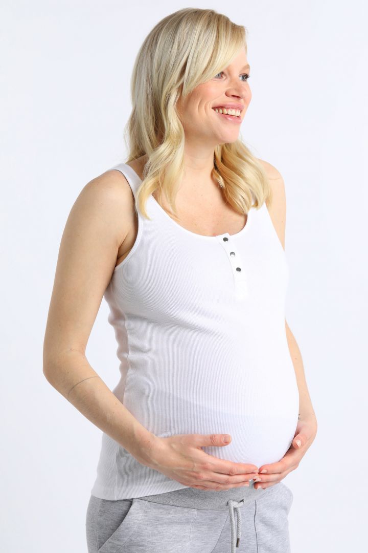 Organic Maternity and Nursing Top with Button Front white