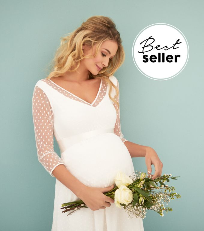 Umstandsbrautkleid mit P&uuml;nktchen kurz