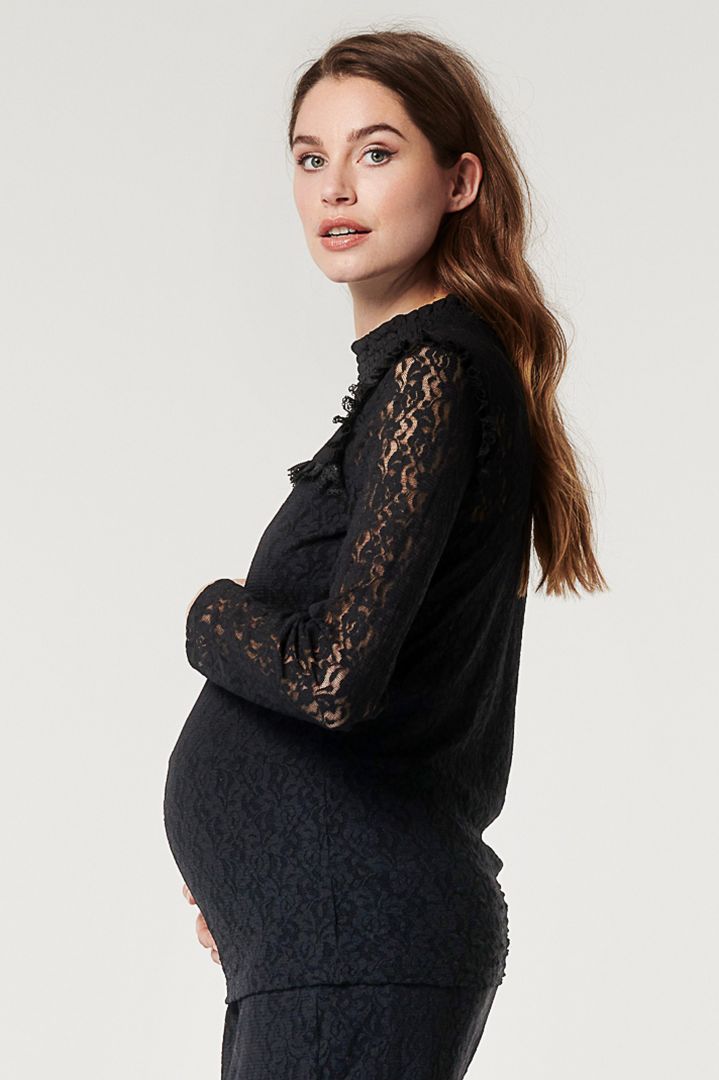 Lace Maternity Blouse with Stand-up Collar
