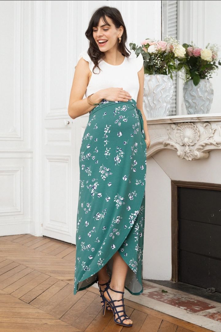 Wrap Maternity Skirt with Floral Print