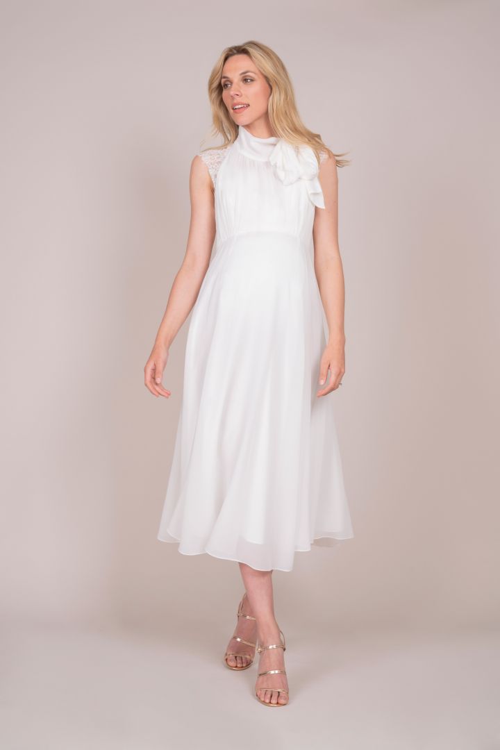 Midi Umstandsbrautkleid mit Stillöffnung und Rückenausschnitt