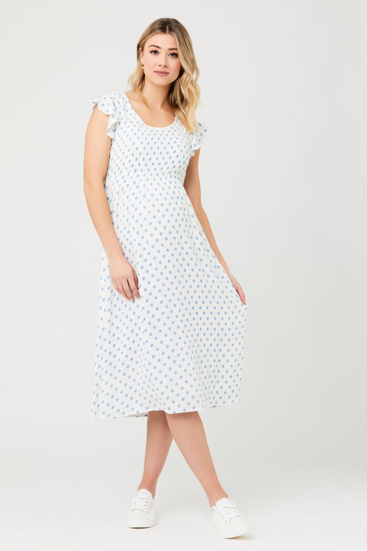 Midi Umstandskleid mit gesmoktem Oberteil