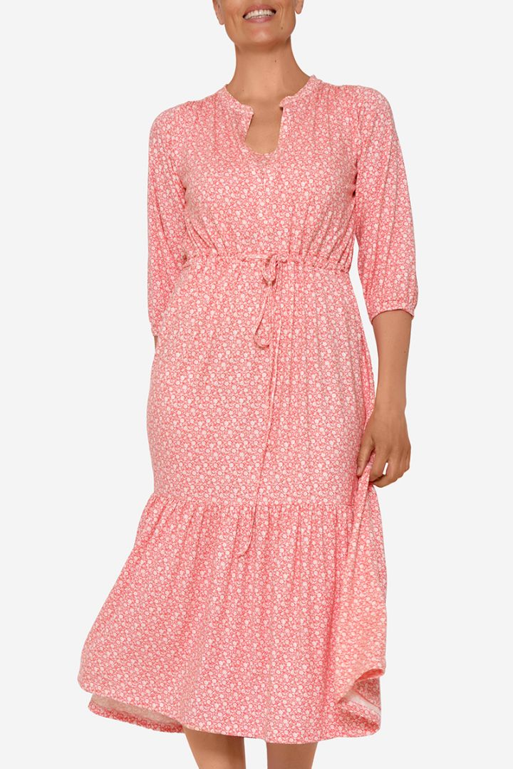 Organic Umstands- und Stillkleid mit Blumen Print rot