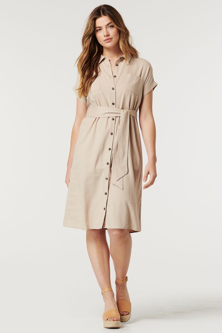 Umstands- und Still-Hemdblusenkleid sand