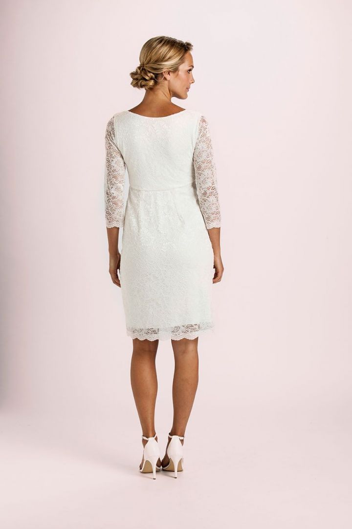 Spitzen Umstandsbrautkleid mit transparenten Ärmeln