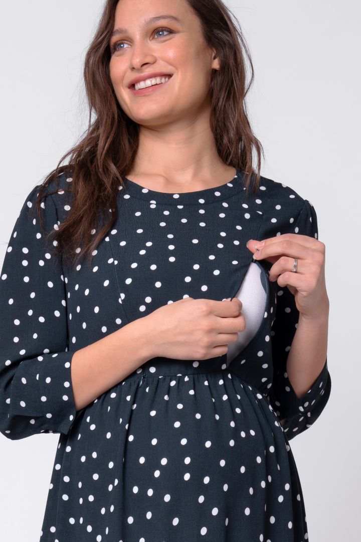 Flounce Maternity and Nursing Dress with Polka Dots