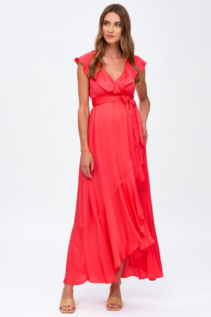 Festliches Umstands- und Stillkleid mit Volants koralle