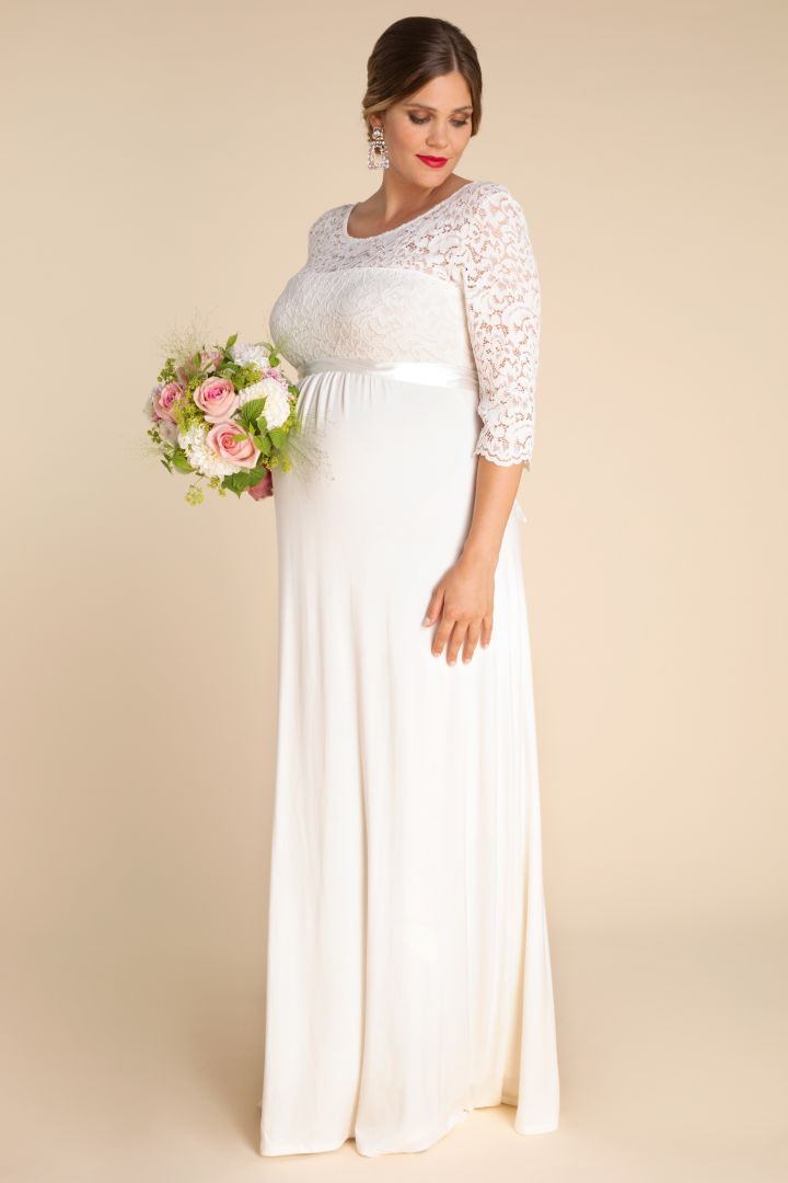 Plus Size Umstandsbrautkleid mit Rückenausschnitt lang