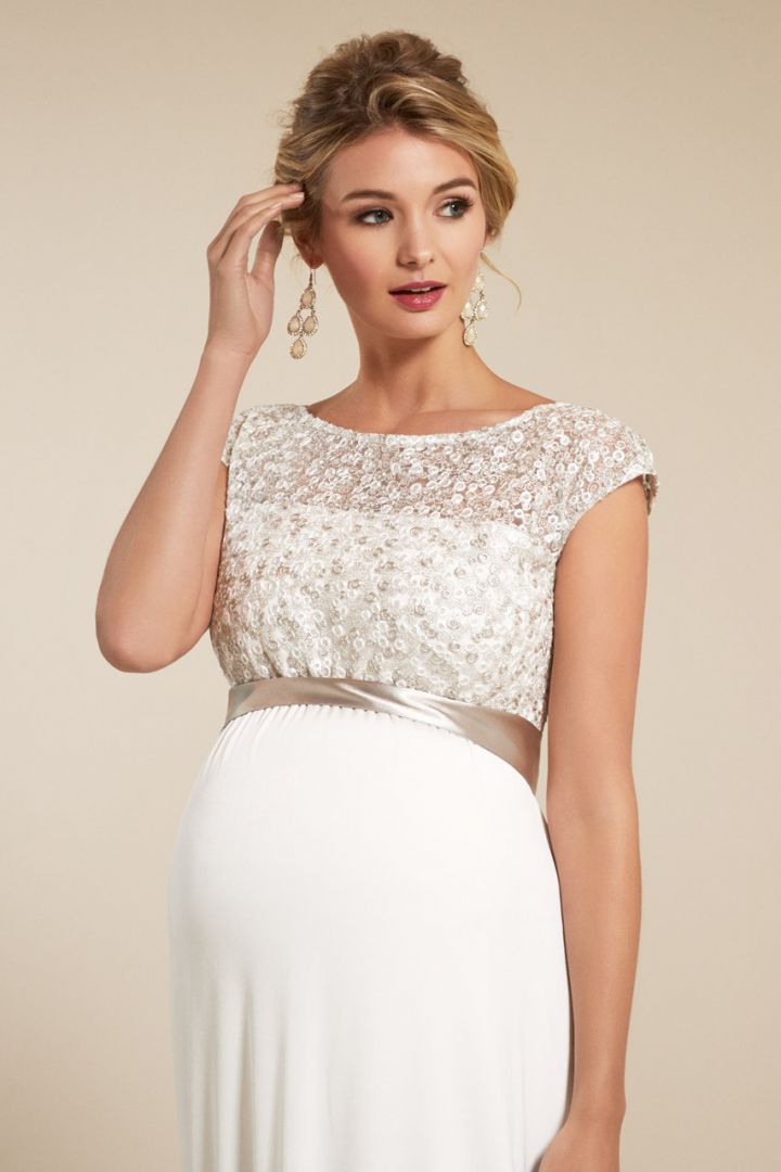 Umstandsbrautkleid mit Paillettenoberteil lang