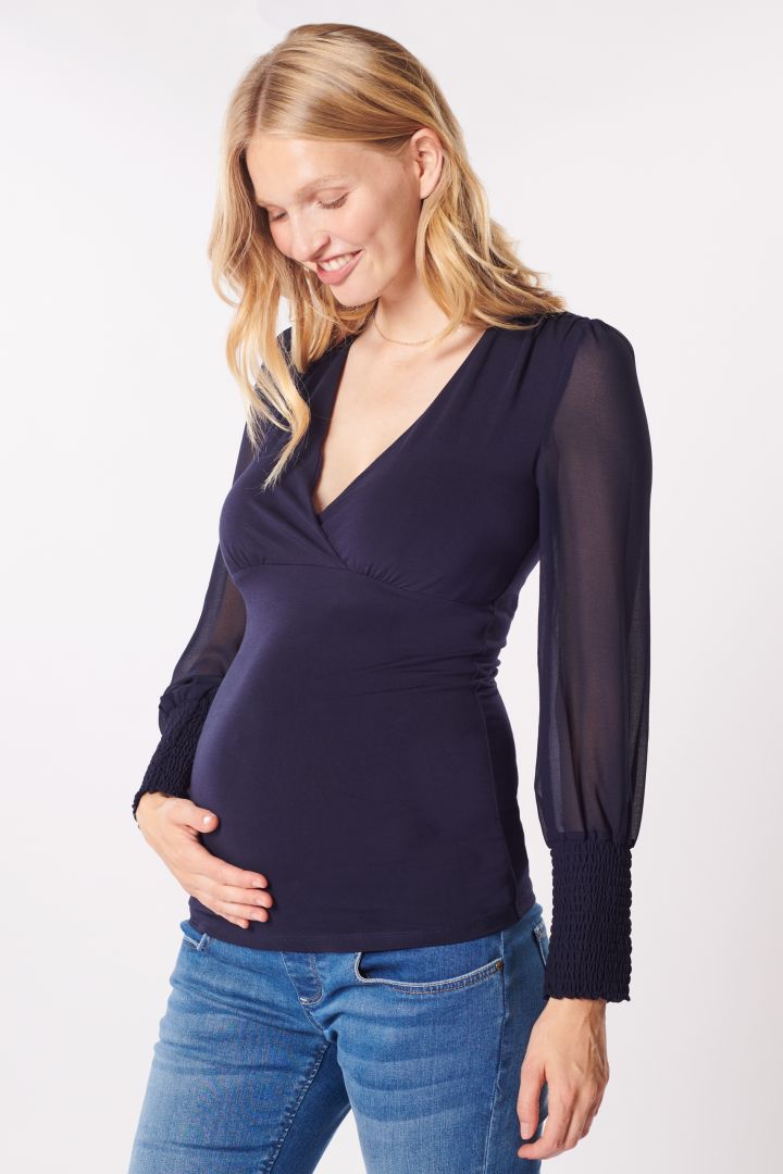 Umstands- und Stillshirt mit Chiffonärmeln navy