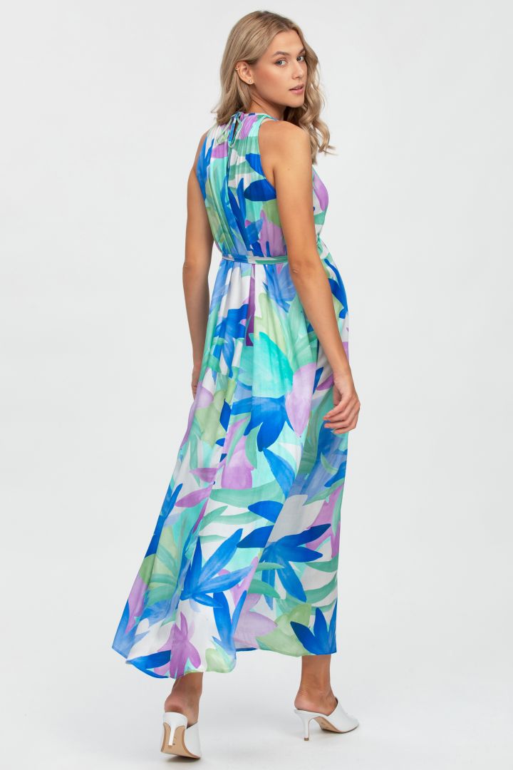 Midi Umstandskleid mit Bindegürtel blau