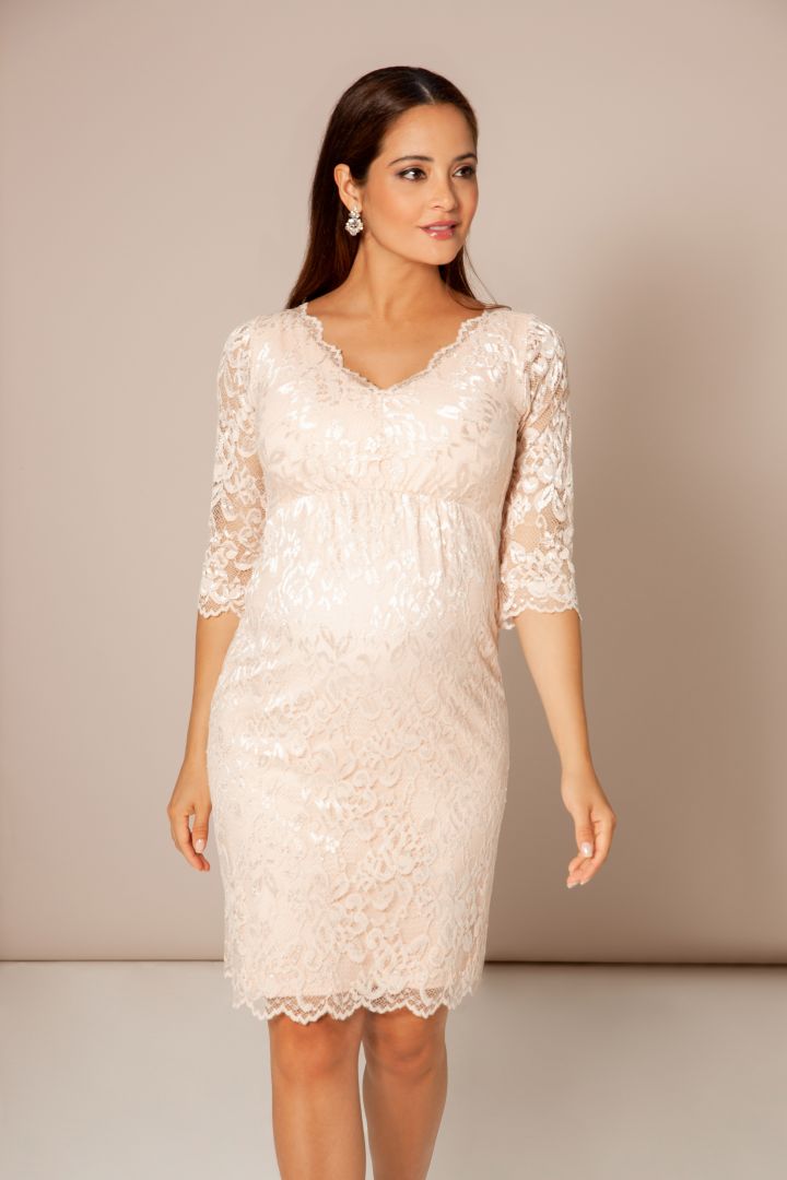 Umstandsspitzenkleid mit V-Ausschnitt perlmutt