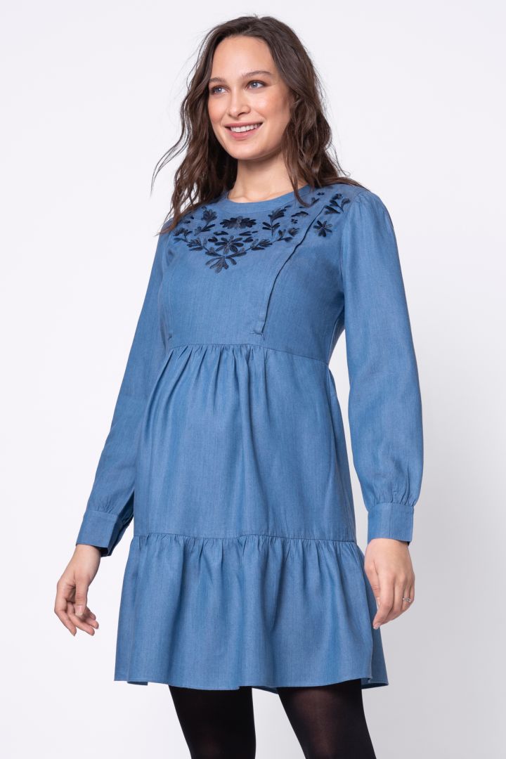 Tencel Maternity and Nursing Dress with Embroidery