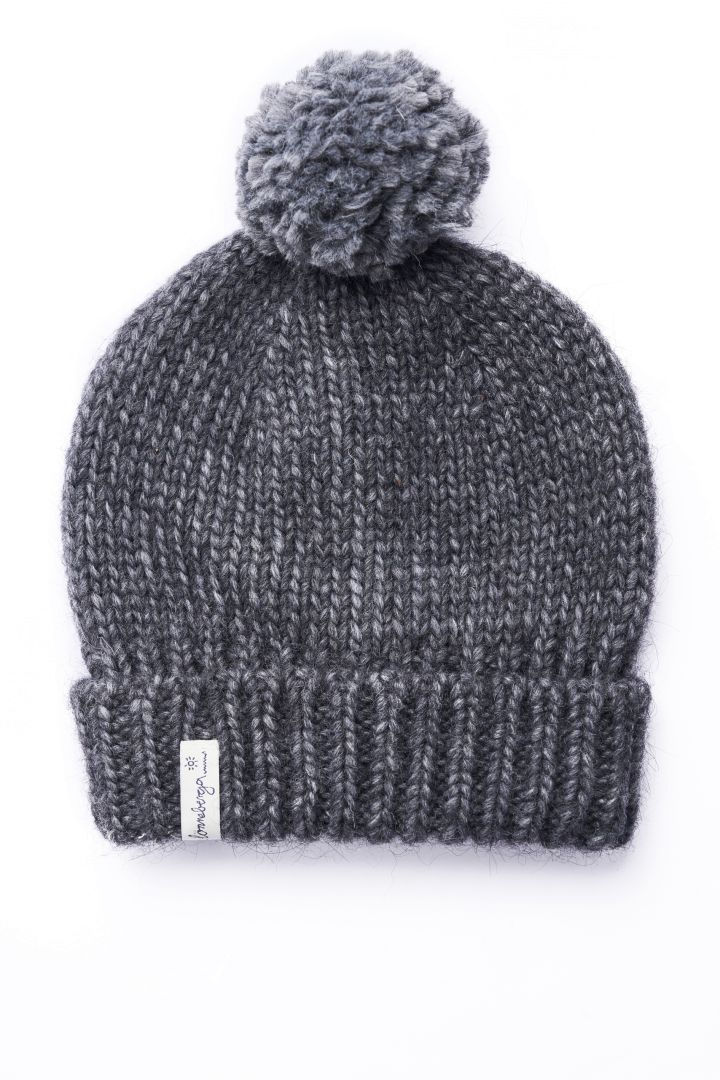 Alpaca Wool Bobble Hat grey