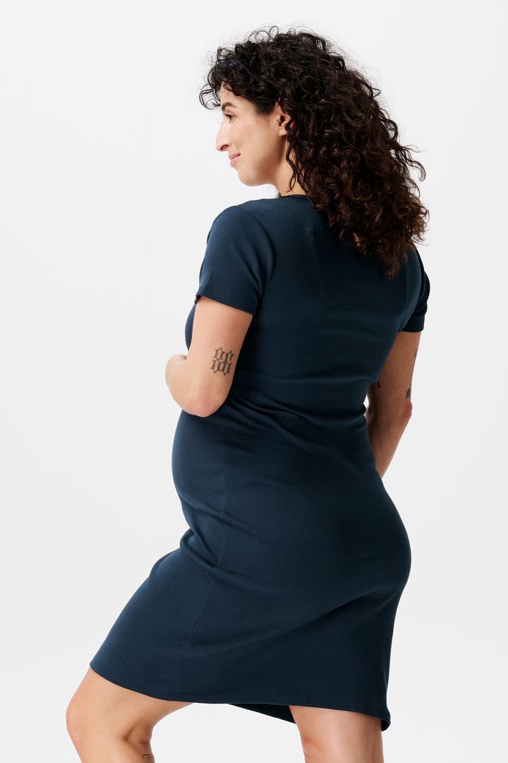 Organic Ripp Umstands- und Stillnachthemd kurzarm navy