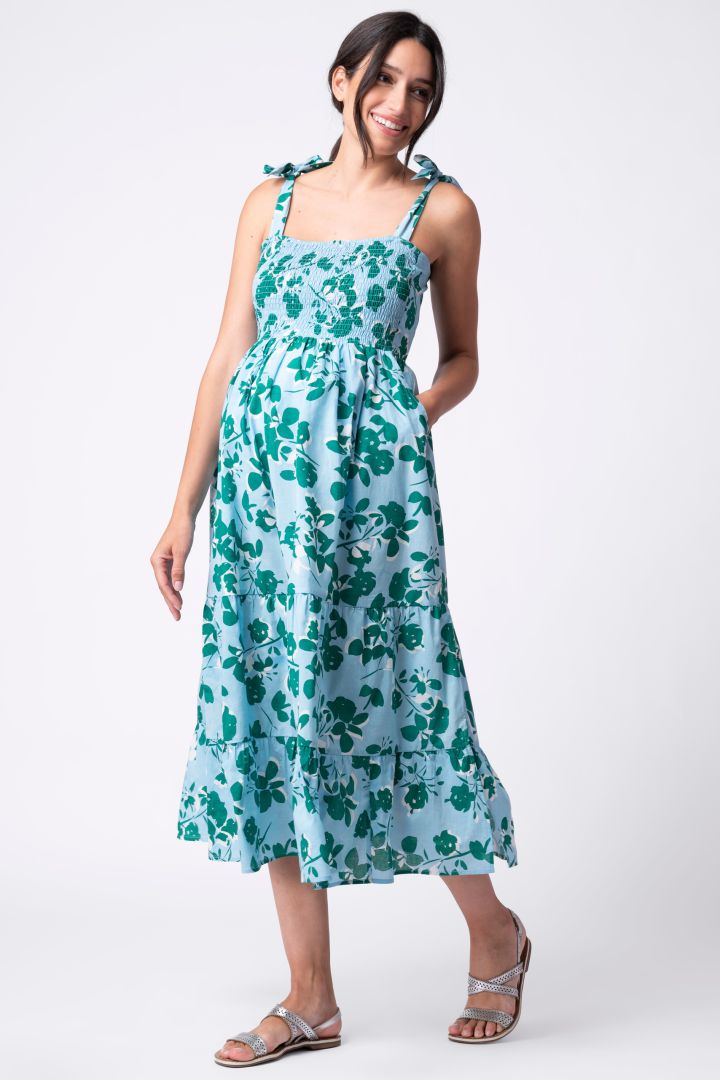 Midi Maternity Strappy Dress with Floral Print