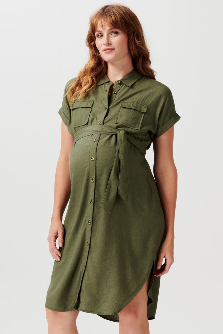 Umstands- und Still-Hemdblusenkleid khaki