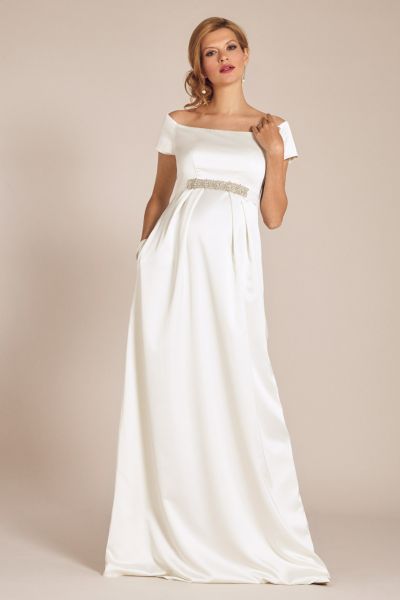 Long Maternity Bridal Dress with Submarine Neckline