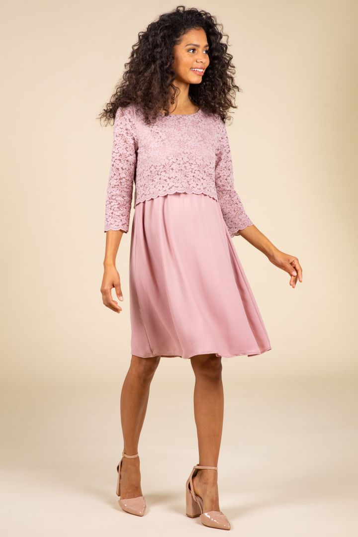 Festliches Umstands- und Stillkleid mit 3/4 Ärmeln rosa