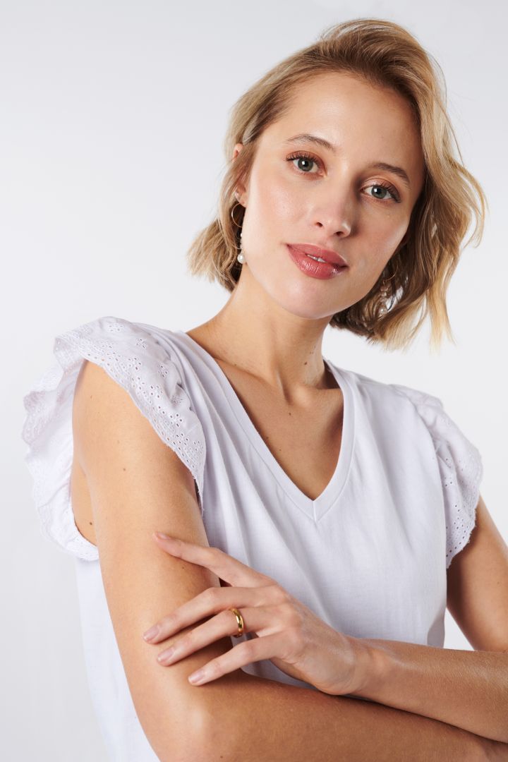 Organic Umstandstop mit Spitzenärmeln weiß