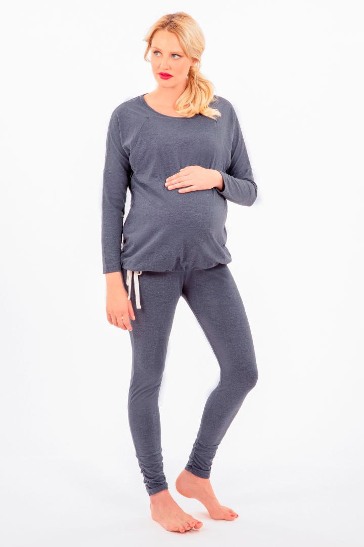 Lounge- und Pyjama Umstandsshirt mit Stillöffnung blau melange