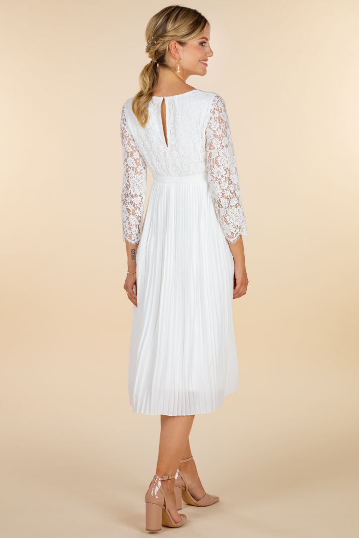 Umstandsbrautkleid mit Spitzenoberteil und Plissees 3/4 Ärmel