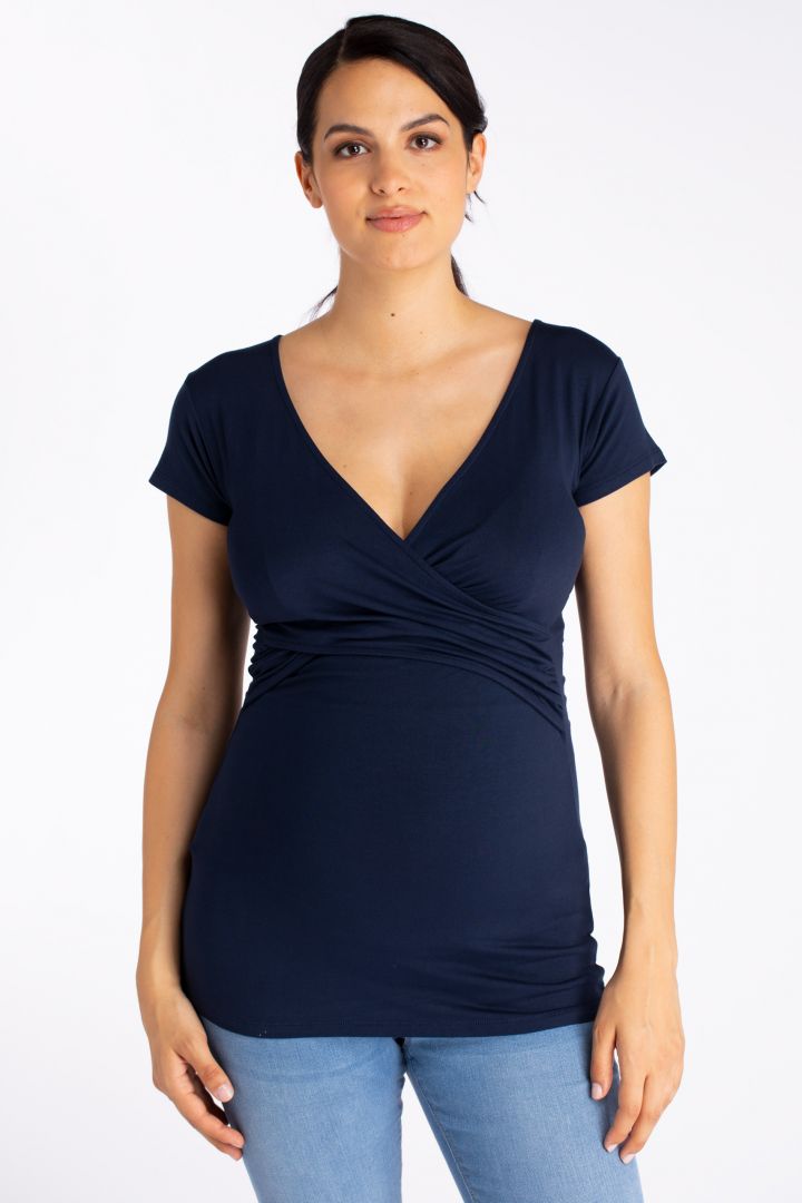 Eco Viskose Cross-Over Umstands- und Stillshirt navy