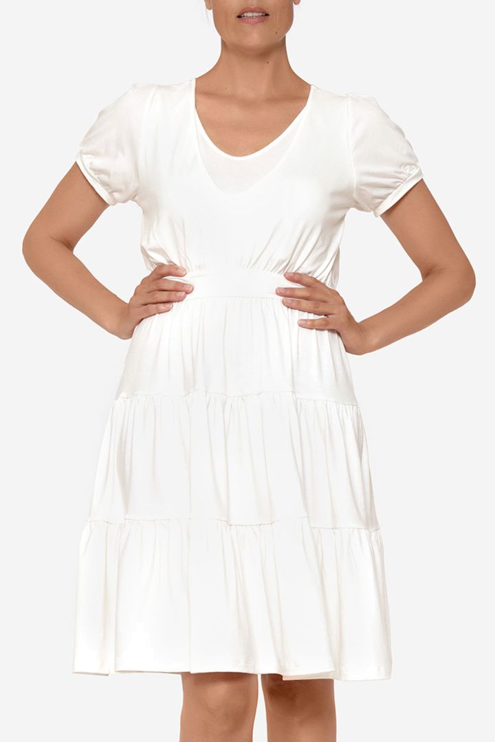Organic Maternity and Nursing Dress with Flounces white