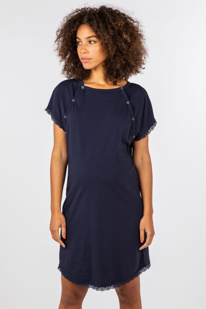 Organic Geburtskleid und Stillnachthemd navy