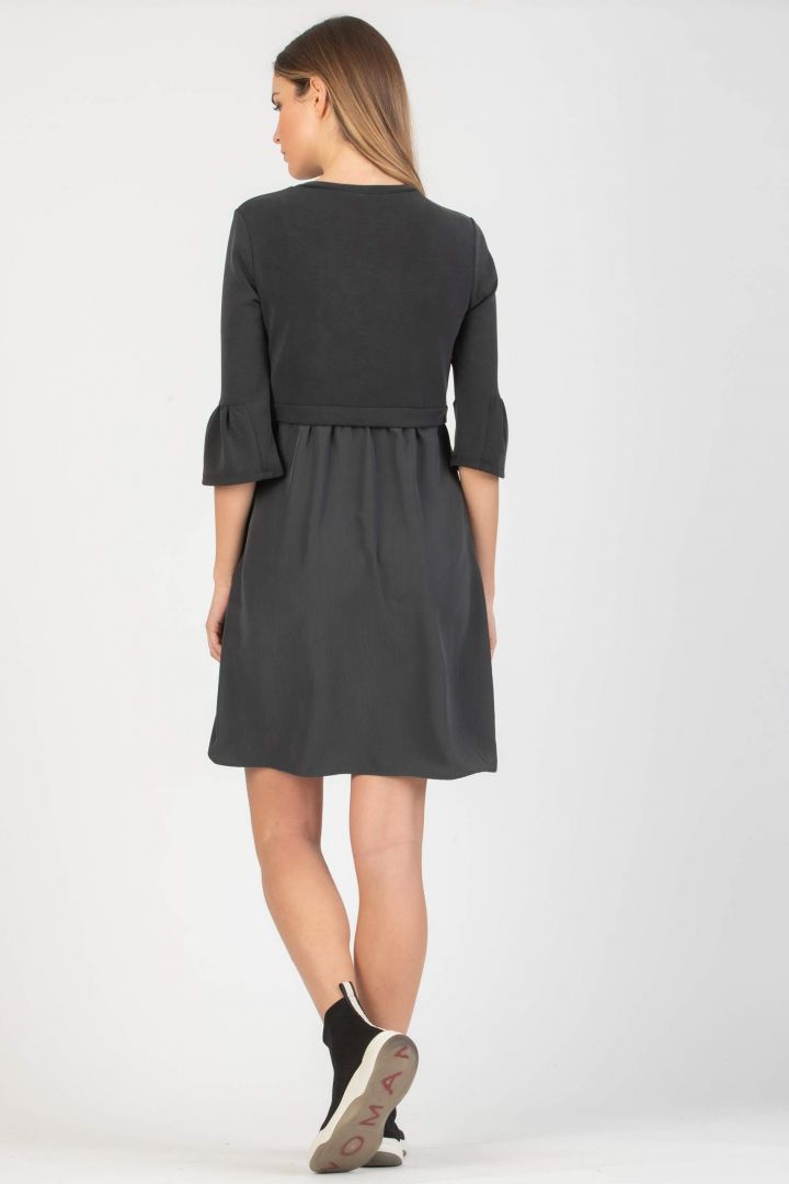 Umstands- und Stillkleid mit Trompetenärmel schwarz