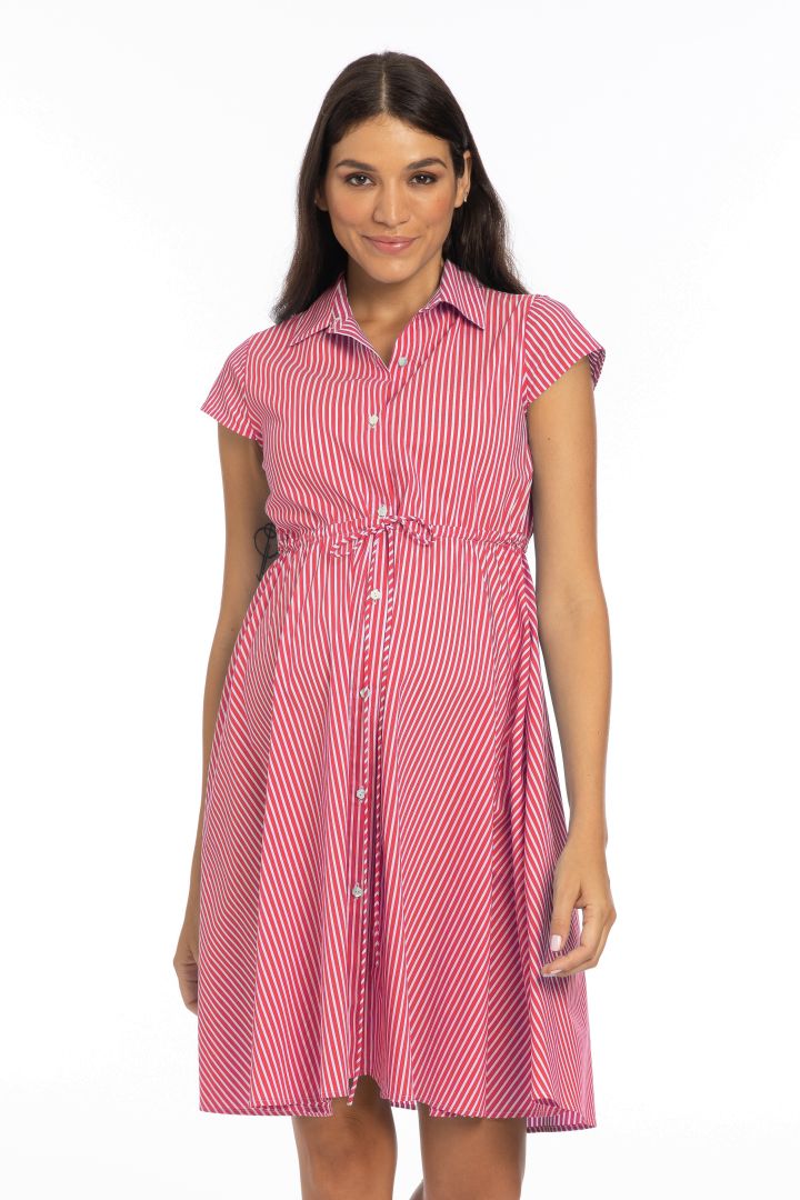 Umstands- und Still-Hemdblusenkleid gestreift rot