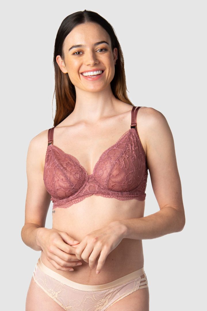 Plunge Schwangerschafts- und Still BH mit Spitzenrücken berry