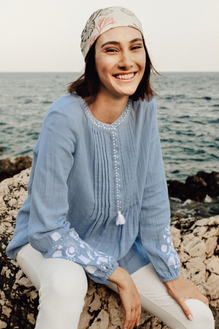 Umstands- und Stilltunika mit Biesen blau