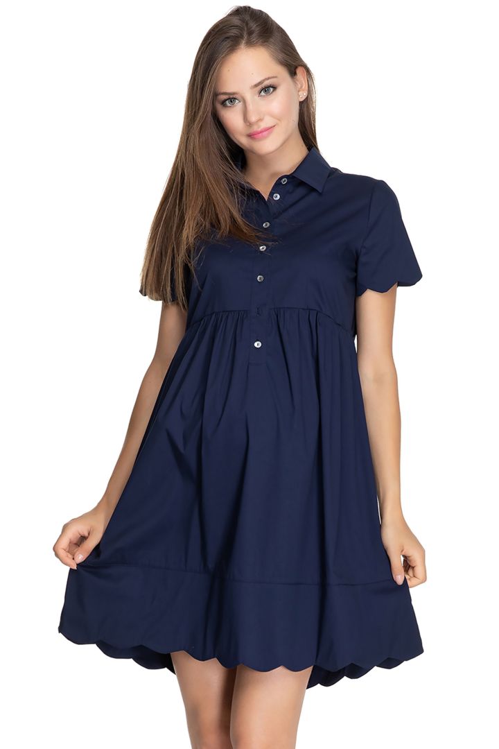 Maternity and Nursing Dress with Shell Tuc Hem dark blue